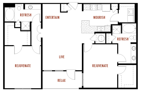 Floor plan for 2 beds, 2 baths, 1488 sqft